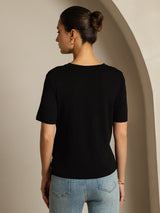 [Zwart] SilkSilky-NL Korte Mouw V Hals Dames T-Shirt 002