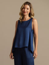 [Donkerblauw] SilkSilky-NL Sleeveless Scoop Neck Dames Pyjama Set 003