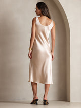 [Champagne] SilkSilky-NL Mouwloos Diepe Ronde Hals Jurk 002