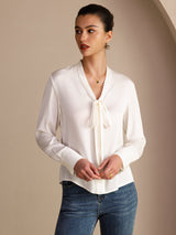 [Wit] SilkSilky-NL Long Sleeve Tie Neck Blouse 004