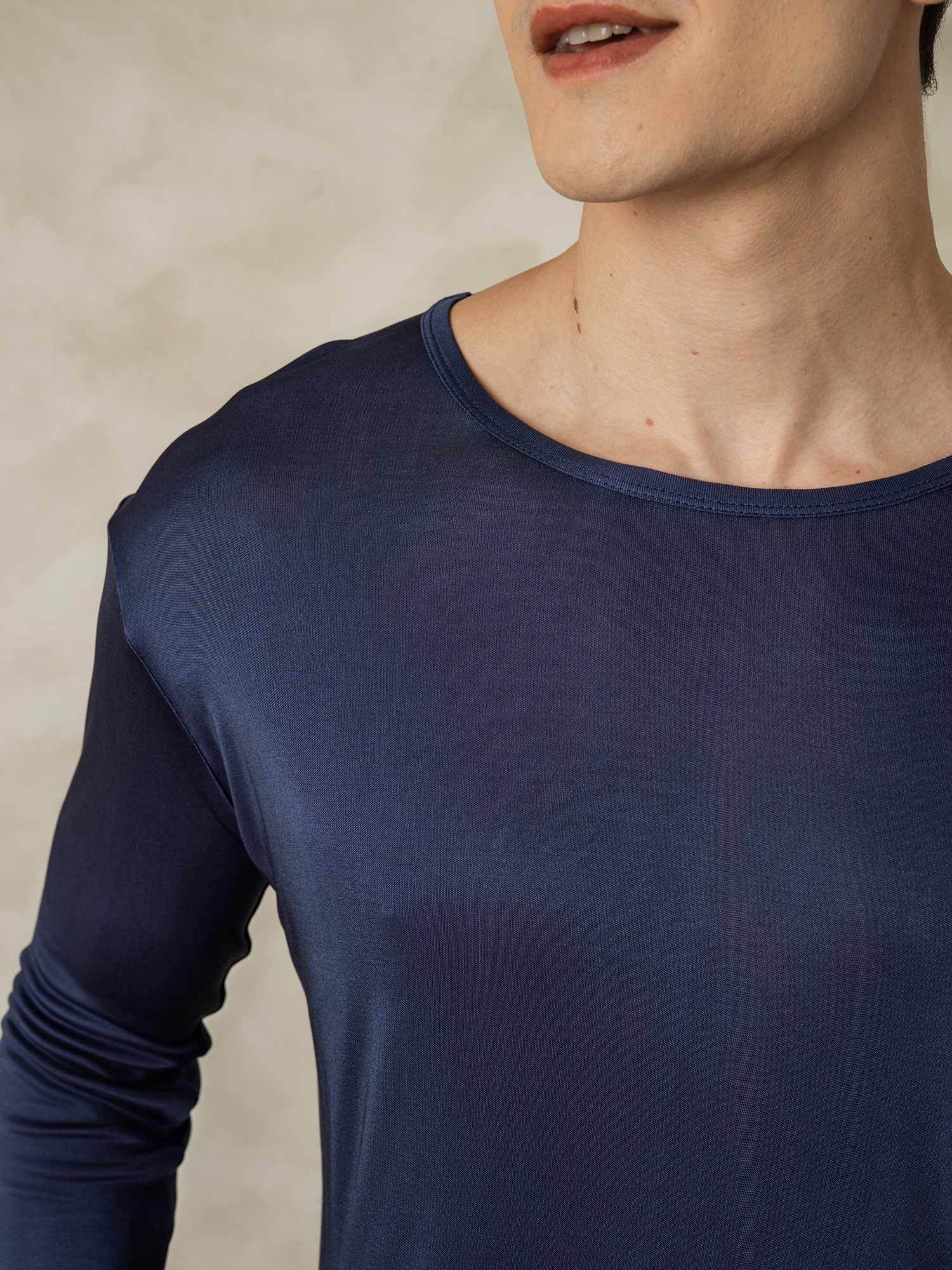 [Donkerblauw] SilkSilky-NL Zijde Mens Pajamas 004