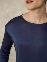 [Donkerblauw] SilkSilky-NL Long Sleeve Round Neck Heren Lange Onderkleding 004