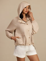 [Tan] SilkSilky-NL Lange Mouw Hoge Hals Dames Bovenkleding 001