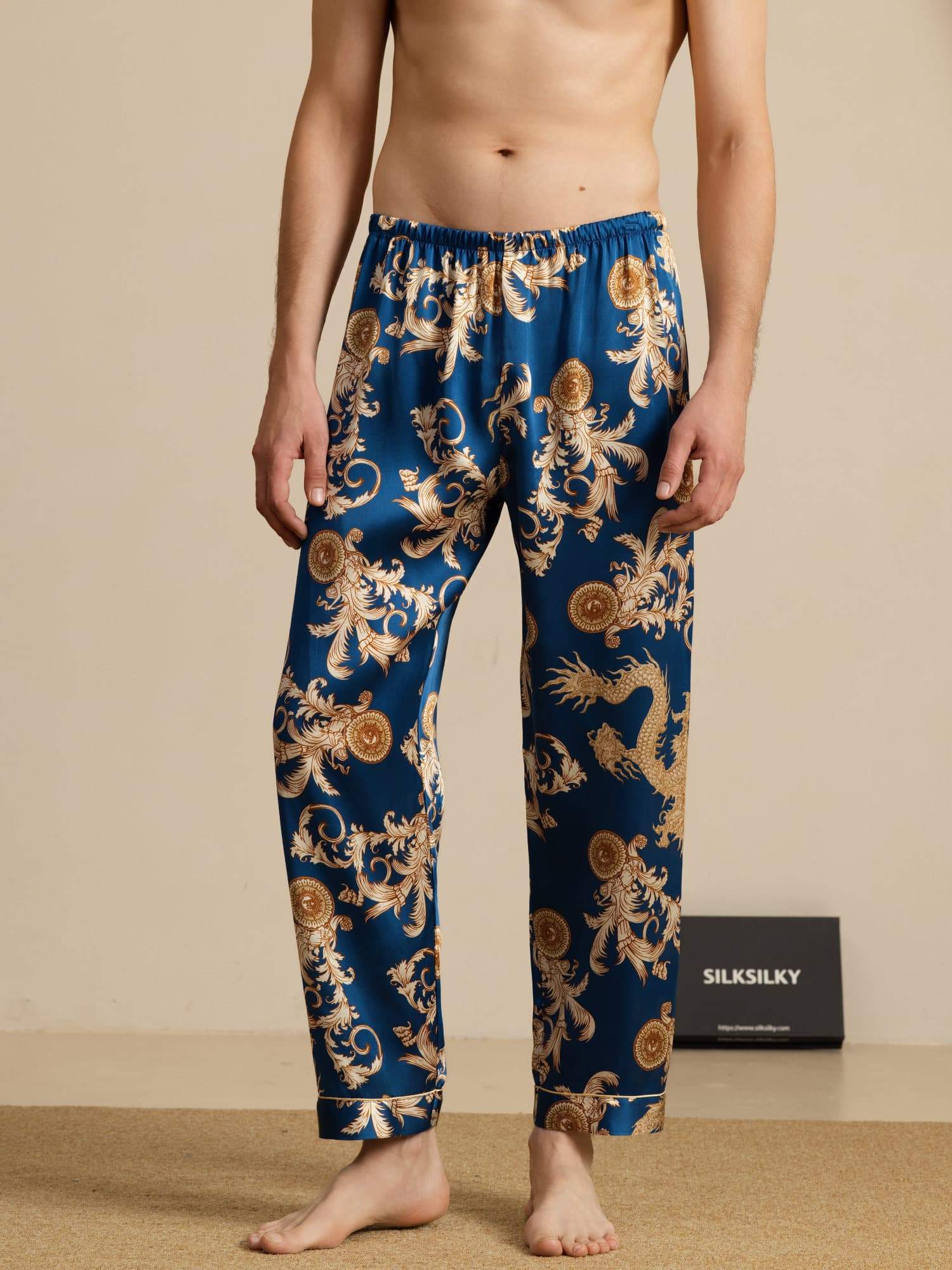 [Navy Draak] SilkSilky-NL Mens Sleep Bottoms 001