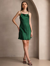 [Groen] SilkSilky-NL Spaghetti Strap Cowl Neck Jurk 006