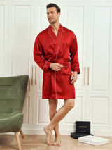 [Wijn] SilkSilky-NL Pure Silk 3/4 Mouw Mens Robe 003
