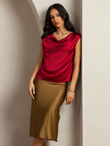 [Wijn] SilkSilky-NL Cap Sleeve Cowl Neck Dames T-Shirt 001