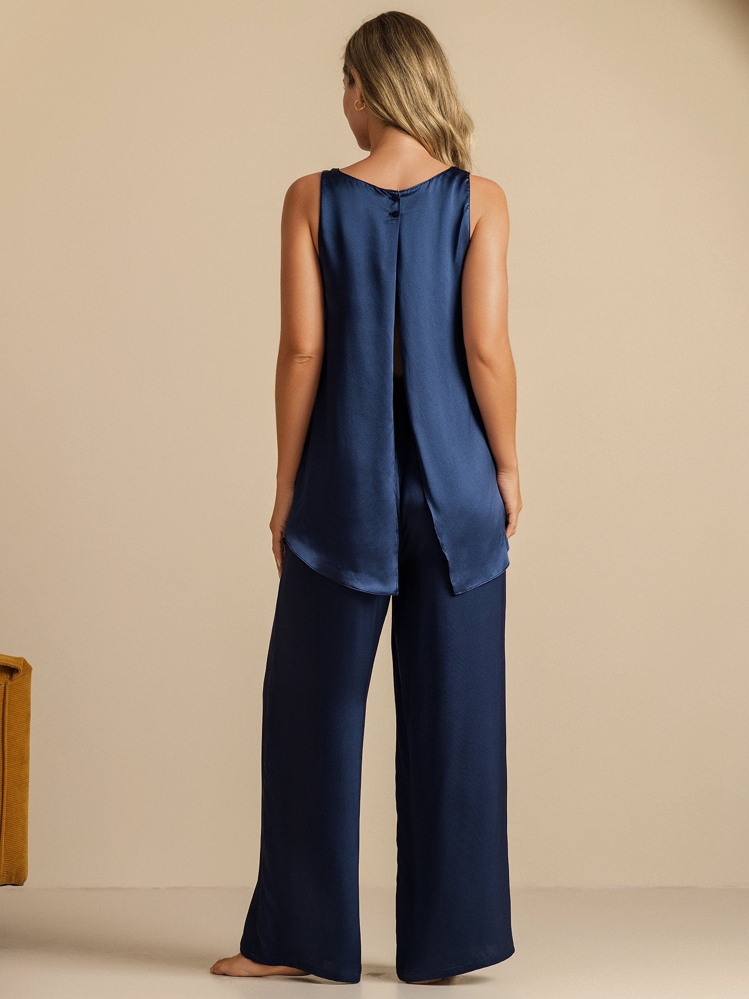 [Donkerblauw] SilkSilky-NL Sleeveless Scoop Neck Cami-Top 006
