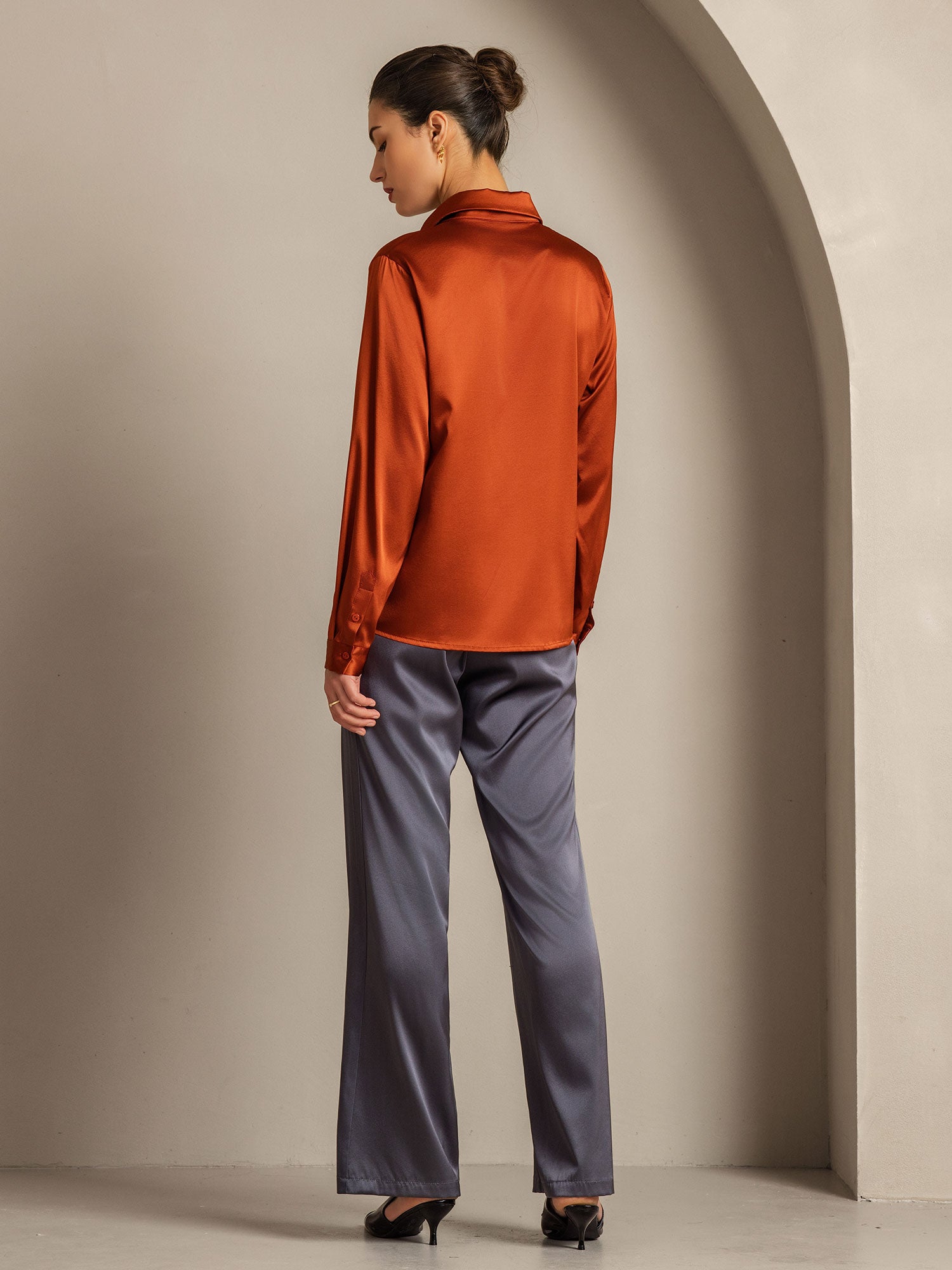 [Karamel] SilkSilky-NL 19Momme Zijde Kraag Dames Blouse 010