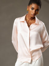 [Roze] SilkSilky-NL Long Sleeve Lapel Collar Dames Blouse 004