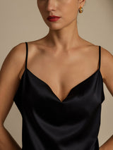 [Zwart] SilkSilky-NL Spaghetti Strap Cowl Neck Women's Outfit Sets 004