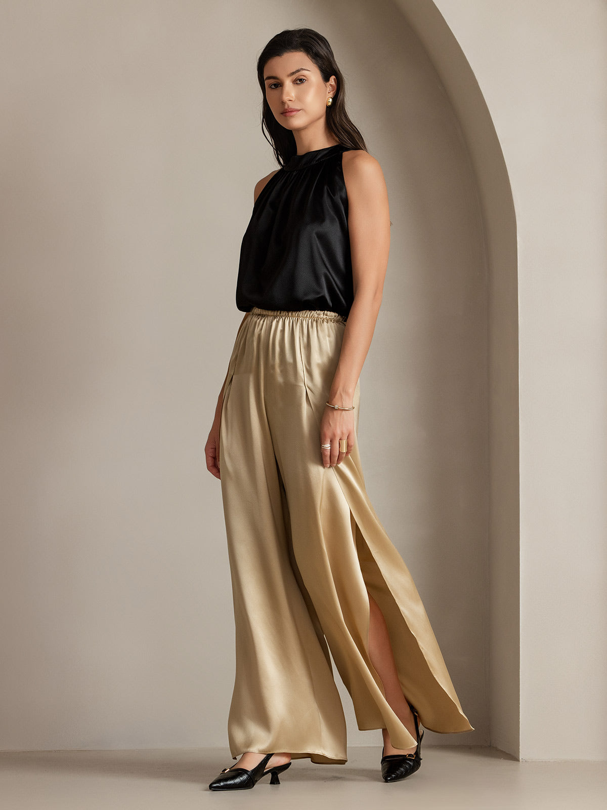 [Champagne] SilkSilky-NL 19Momme Zijde Womens Pants 014