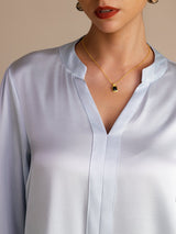 [Hemelsblauw] SilkSilky-NL Long Sleeve Split Blouse 004