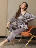 SilkSilky-NL Lange Mouw Revers Dames Pyjama Set Grijs 001