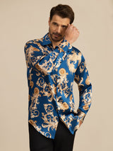 [Navy Draak] SilkSilky-NL Long Sleeve Lapel Collar Heren Shirt 006
