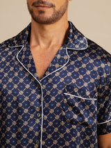 [Marine Ketting] SilkSilky-NL Korte Mouw Notchkraag Heren Pyjama Set 006