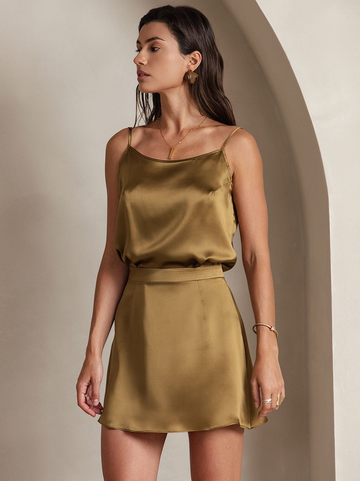 [Bruin] SilkSilky-NL 19Momme Zijde Skirt 003