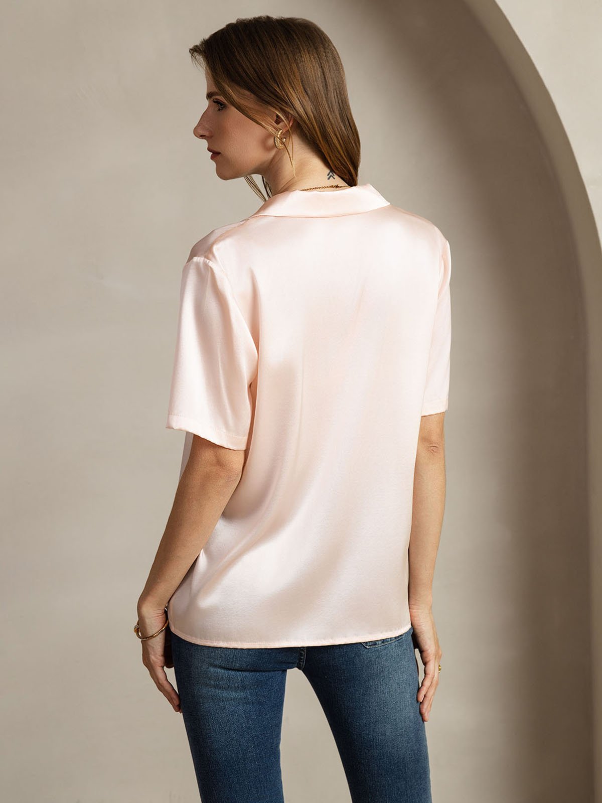 [Roze] SilkSilky-NL 19Momme Zijde Inkeping Dames Blouse 002