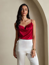 [Wijn] SilkSilky-NL Spaghetti Strap Cowl Neck Cami-Top 005