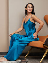 [Koningsblauw] SilkSilky-NL Spaghetti Bandjes V Hals Cami-Set 005