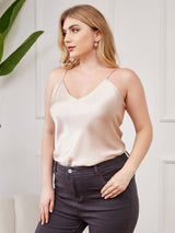 [Beige] SilkSilky-NL Spaghetti Bandjes V Hals Grote maten Cami-Top 003