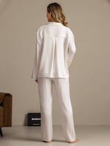[Wit] SilkSilky-NL 19Momme Lange Mouw Notchkraag Dames Pyjama Set 002