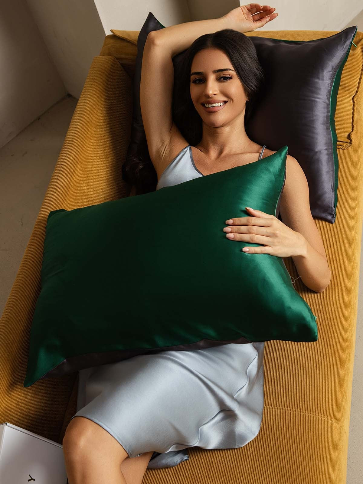 [Donkergroen+Donkergrijs] SilkSilky-NL 22Momme Pillowcase 004