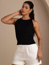 [Zwart] SilkSilky-NL Sleeveless Round Neck Cami-Top 003