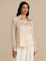 [Champagne] SilkSilky-NL Long Sleeve Lapel Collar Dames Blouse 001