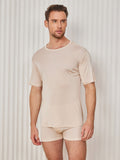 SilkSilky-NL Zijde Gebreid Korte Mouw Ronde Hals Heren T-Shirt Beige 001