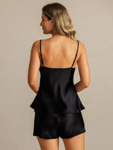 [Zwart] SilkSilky-NL V Neck Cami-Set 002