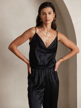 [Zwart] SilkSilky-NL Spaghetti Strap Cowl Neck Cami-Top 004