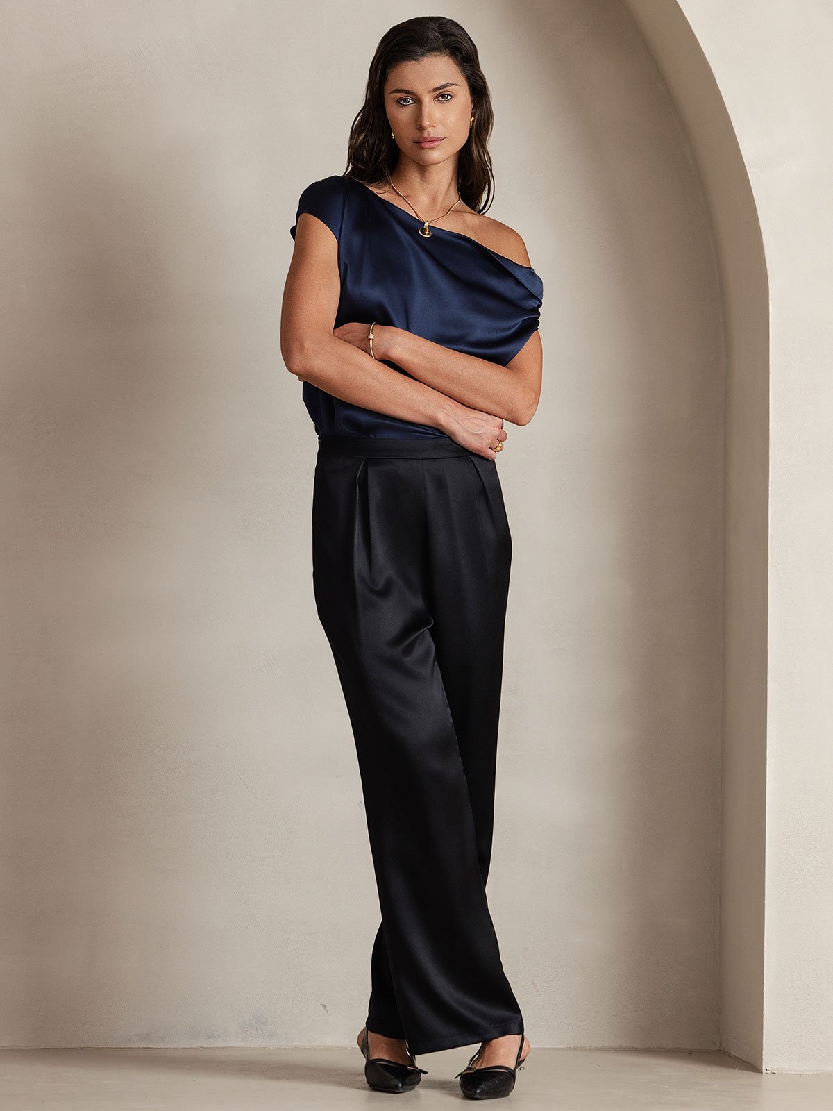 [Zwart] SilkSilky-NL 19Momme Zijde Womens Pants 007,