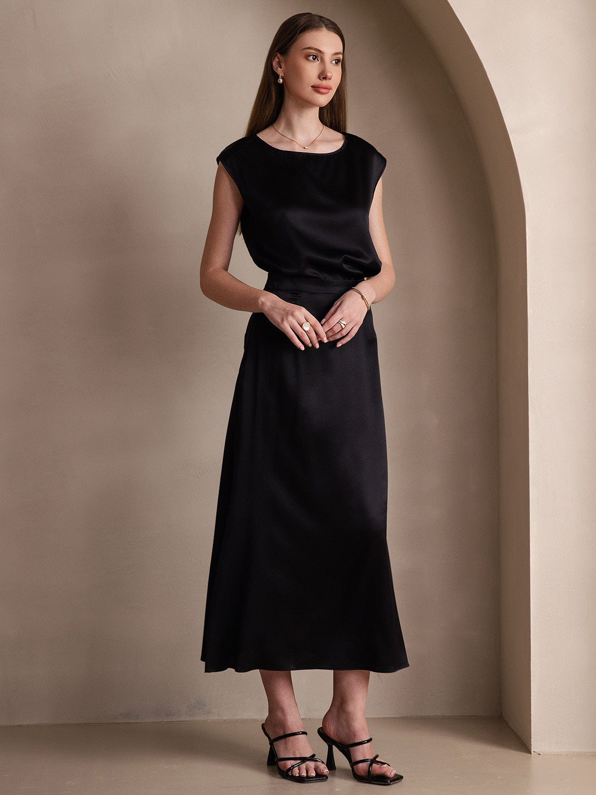 [Zwart] SilkSilky-NL 19Momme Zijde Skirt 004