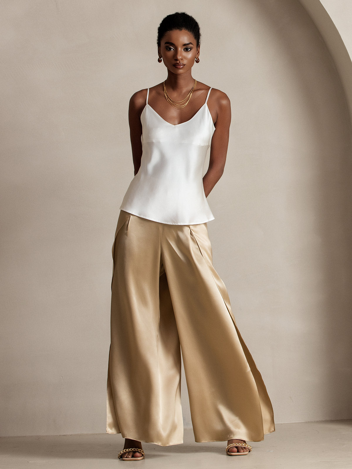 [Champagne] SilkSilky-NL 19Momme Zijde Womens Pants 004