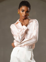 [Roze] SilkSilky-NL Long Sleeve Lapel Collar Dames Blouse 003
