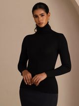 [Zwart] SilkSilky-NL Long Sleeve Turtle Neck Dames T-Shirt 001