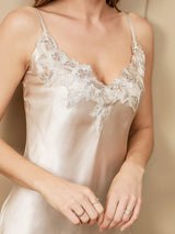 [Beige] SilkSilky-NL Spaghetti Bandjes V Hals Nachthemd 006