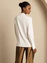 [Wit] SilkSilky-NL 19Momme Lange Mouw Strikhals Blouse 003
