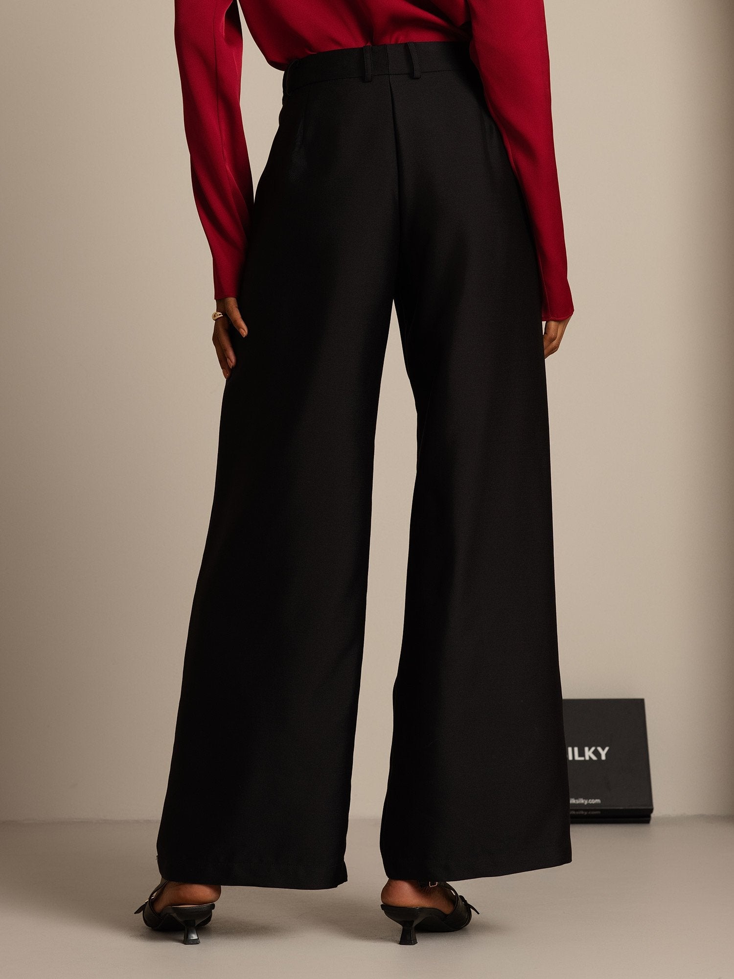 [Zwart] SilkSilky-NL 32Momme Silk-Wool Blend Womens Pants 002,