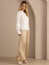 [Wit] SilkSilky-NL Long Sleeve Split Blouse 005