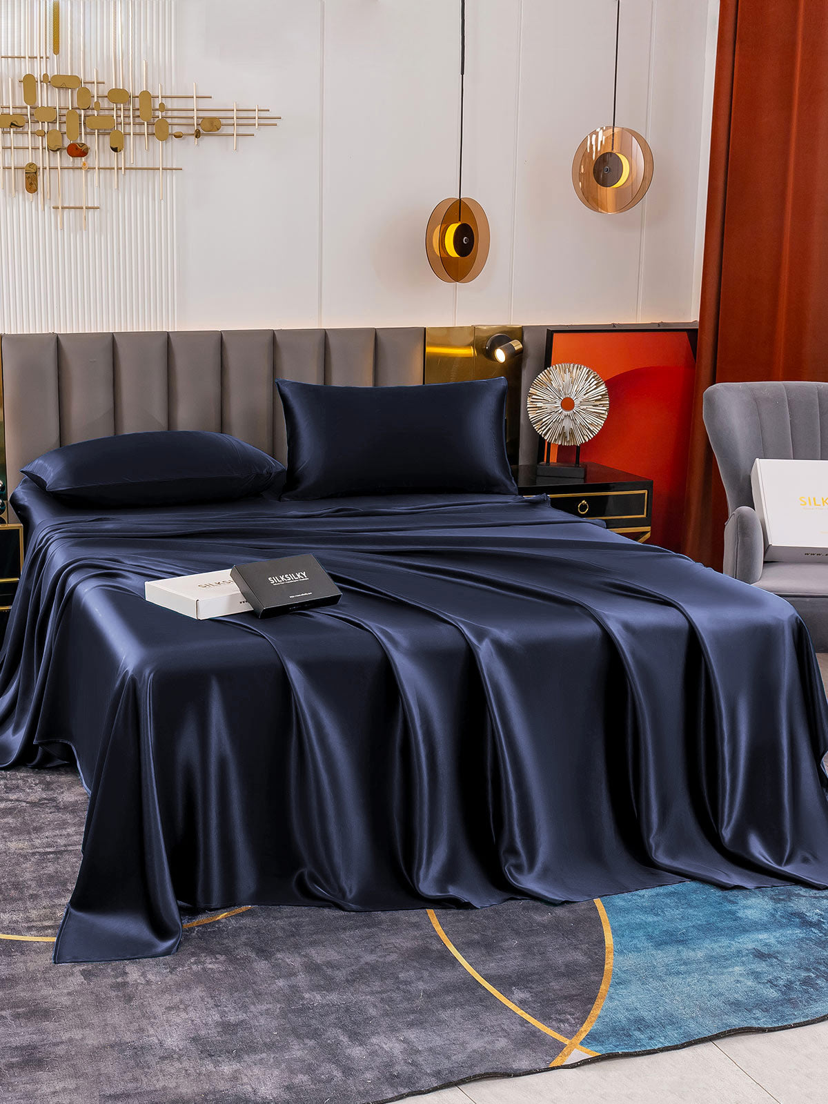 [Donkerblauw] SilkSilky-NL 19Momme Bedding Set 005