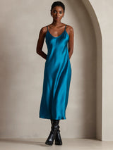 [Koningsblauw] SilkSilky-NL Spaghetti Strap V Neck Jurk 005