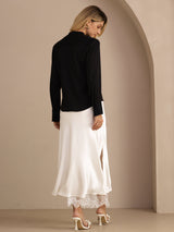 [Zwart] SilkSilky-NL Long Sleeve Tie Neck Blouse 005