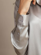 [Lichtgrijs] SilkSilky-NL Long Sleeve Lapel Collar Dames Blouse 005