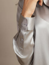 [Lichtgrijs] SilkSilky-NL 19Momme Lange Mouw Reverskraag Dames Blouse 005