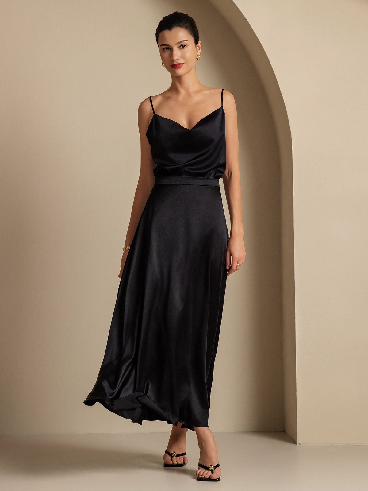 [Zwart] SilkSilky-NL 19Momme Zijde Kraag Women''s Outfit Sets 006,