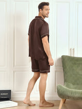 [Koffie] SilkSilky-NL Korte Mouw Notchkraag Heren Pyjama Set 002