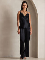 [Zwart] SilkSilky-NL Spaghetti Strap Cowl Neck Cami-Top 007