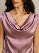 [Bleek Mauve] SilkSilky-NL Cap Sleeve Cowl Neck Dames T-Shirt 005